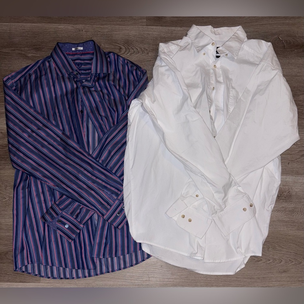 Bugatchi Blue and White Dress Shirt Set